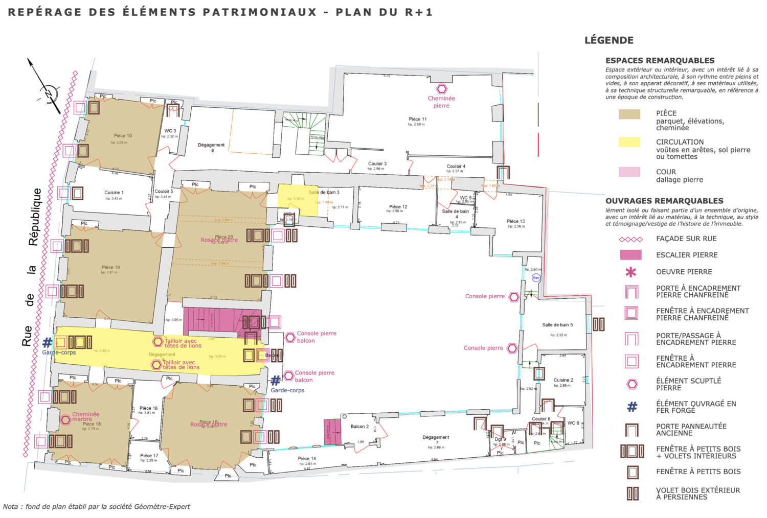 Plan de repérage des éléments patrimoniaux niveau RDC (Albéric Dervault)
